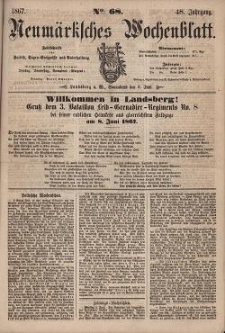 Neum&auml;rksches Wochenblatt : Zeitschrift f&uuml;r Politik, Tages-Ereignisse und Unterhaltung, 1867, Jg. 48, Nr. 68