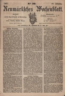 Neum&auml;rksches Wochenblatt : Zeitschrift f&uuml;r Politik, Tages-Ereignisse und Unterhaltung, 1867, Jg. 48, Nr. 70