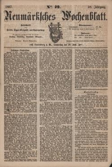 Neum&auml;rksches Wochenblatt : Zeitschrift f&uuml;r Politik, Tages-Ereignisse und Unterhaltung, 1867, Jg. 48, Nr. 72