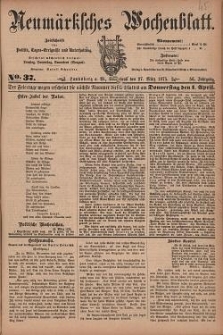 Neum&auml;rksches Wochenblatt : Zeitschrift f&uuml;r Politik, Tages-Ereignisse und Unterhaltung, 1875, Jg. 56, Nr. 37