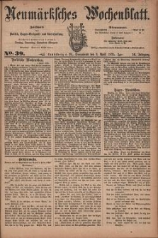 Neum&auml;rksches Wochenblatt : Zeitschrift f&uuml;r Politik, Tages-Ereignisse und Unterhaltung, 1875, Jg. 56, Nr. 39