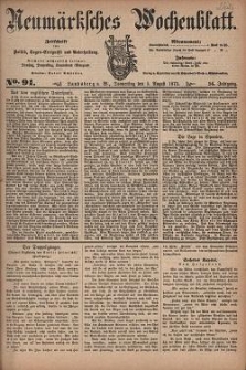Neum&auml;rksches Wochenblatt : Zeitschrift f&uuml;r Politik, Tages-Ereignisse und Unterhaltung, 1875, Jg. 56, Nr. 91