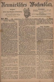 Neum&auml;rksches Wochenblatt : Zeitschrift f&uuml;r Politik, Tages-Ereignisse und Unterhaltung, 1876, Jg. 57, Nr. 22