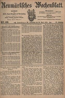 Neum&auml;rksches Wochenblatt : Zeitschrift f&uuml;r Politik, Tages-Ereignisse und Unterhaltung, 1876, Jg. 57, Nr. 47
