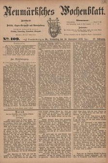 Neum&auml;rksches Wochenblatt : Zeitschrift f&uuml;r Politik, Tages-Ereignisse und Unterhaltung, 1876, Jg. 57, Nr. 109
