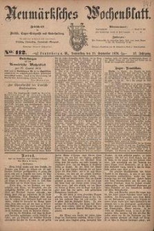 Neum&auml;rksches Wochenblatt : Zeitschrift f&uuml;r Politik, Tages-Ereignisse und Unterhaltung, 1876, Jg. 57, Nr. 112