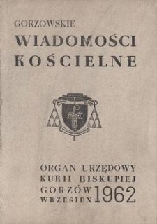 Gorzowskie Wiadomości Kościelne, 1962, R.6, nr 9