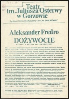 [Ulotka] Aleksander Fredro "Dożywocie" komedia w trzech aktach, wierszem